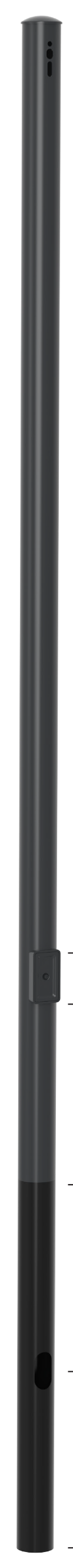 RSSE Round Straight Steel Embedded Pole with dome cap, pre-drilled two sides, and below-grade asphaltum coating